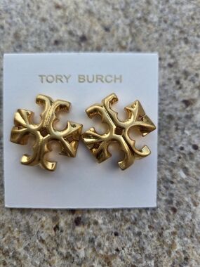Tory Burch Gold Logo Stud Earrings | Statement Double T | Classic Designer